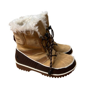 NEW Sorel Womens 4 Tivoli $130 SUEDE WINTER Snow Boots Fur Lining Lace Up Brown